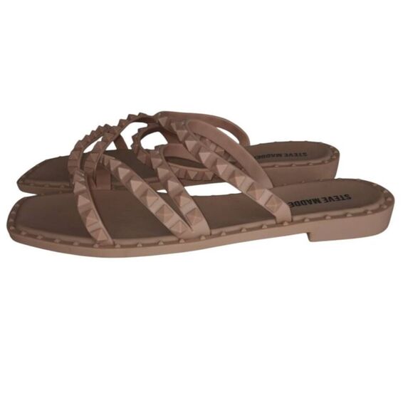 STEVE MADDEN WOMEN SKYLAR SQUARE TOE SLIP ON FLAT SANDALS BLUSH SZ.8 NWOT. - Picture 5 of 8